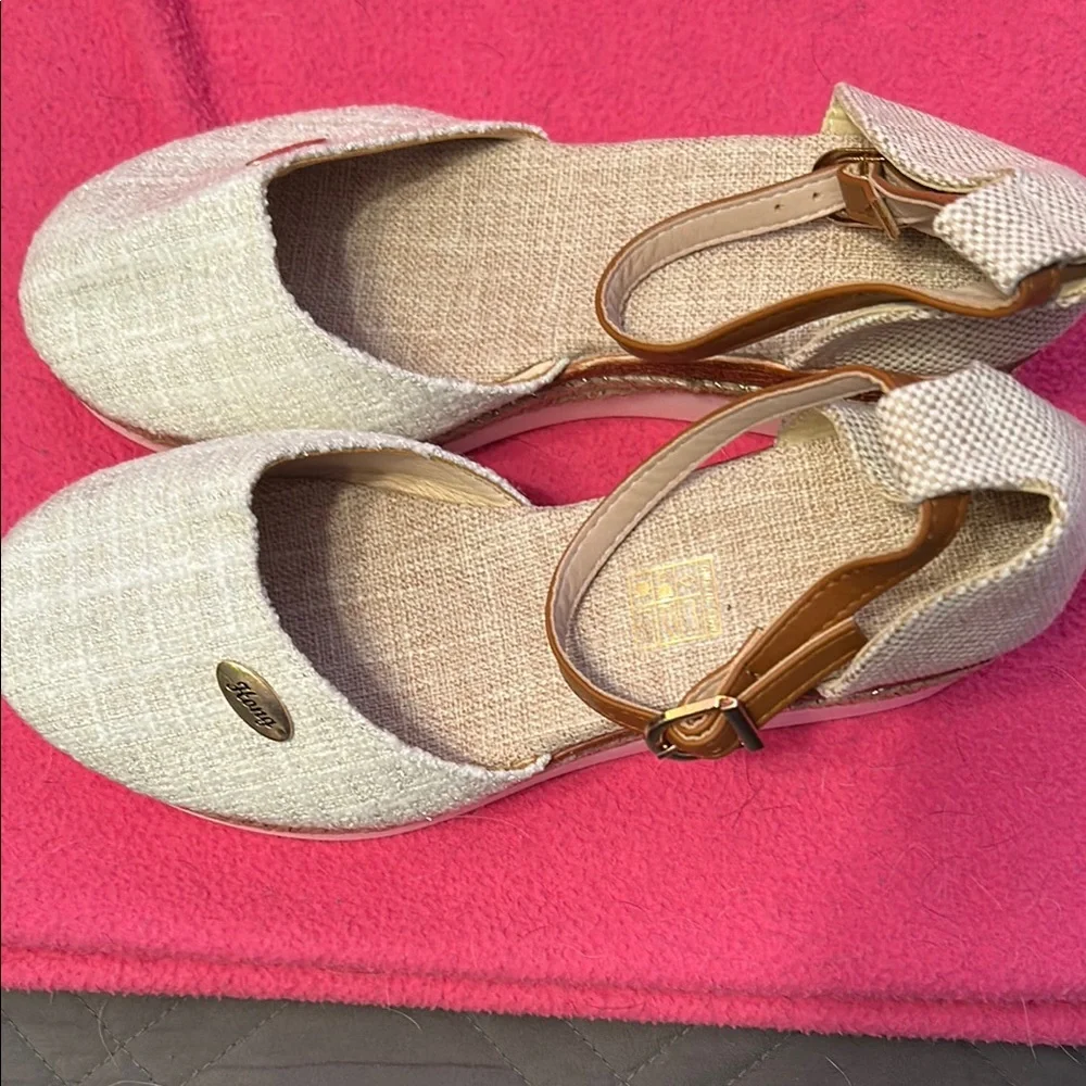 SHEIN Cream Espadrille Ankle Strap Flats